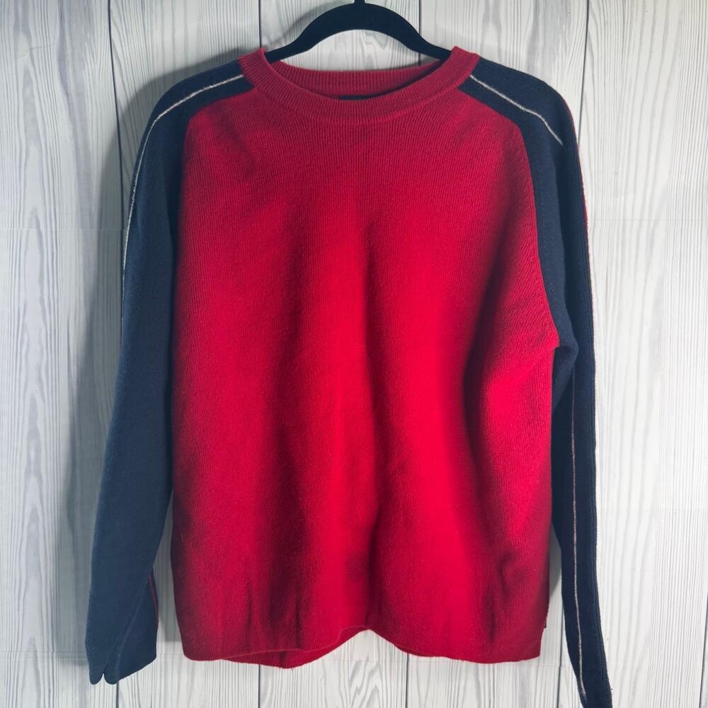 Vintage American Eagle AE77 Wool Sweater Men Lg Red Navy Colorblock 1990s FLAW